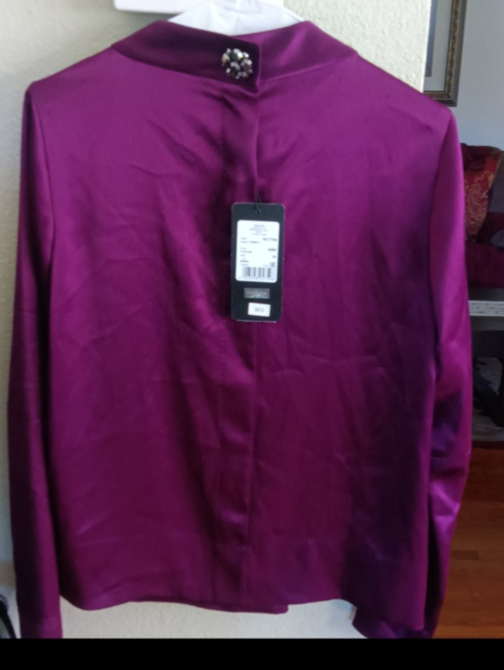 RARE Escada Plum Satin Long-Sleeve Blouse With AMETHYSTE NWT!